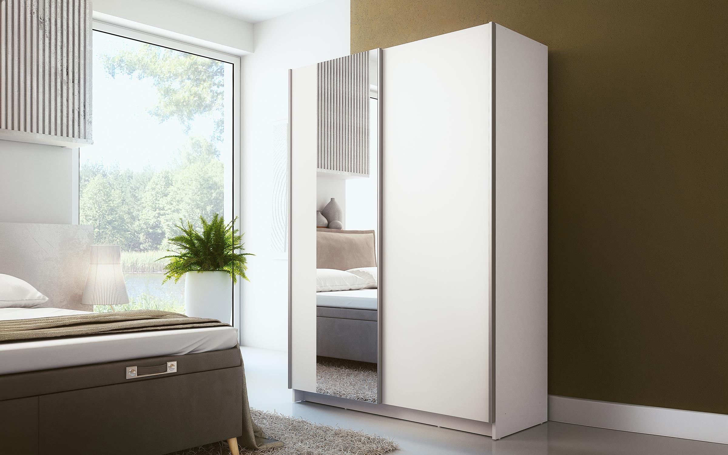 Dulap cu usi glisantesi oglinda Grenada 120, alb  1